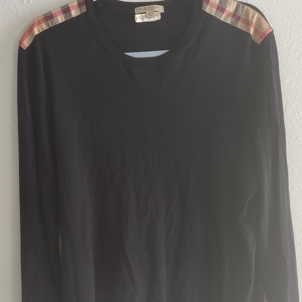 Burberry Black Long-Sleeve Shirt with Vintage Check Shoulder Detail